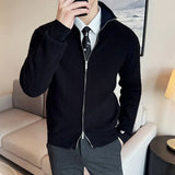 Riolio Daily Casual Men's Business Casual Sweater. Autumn and Winter Stretch Solid Color Zipper Cardigan,Stand-up Collar Coat