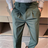 Riolio Fall High Quality Business Casual Draped High-waist Trousers Men Stripes Formal Pants Male Formal Office Social Suit Pants