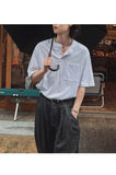 Riolio New Fashion Korean Style Men T-shirt Light Luxury Henry Collar Tops Casual Loose High Quality Solid Color Half Sleeve Tees M-2XL