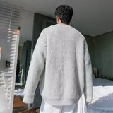 Riolio Fleece Sweaters Men Korean Thicken Warm Knitting Autumn Winter Loose Casual Mohair Long Sleeve Pullovers Streetwear