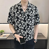 Riolio  Floral Shirt Short-sleeved Ice Silk New Style Fashionable Men's High-end Sense Handsome Double-breasted Buttons
