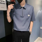 Riolio  Design Short-sleeved Men's Trendy Brand Ins Handsome Half-zipper T-shirt Men's Clothes