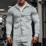Riolio  Autumn Casual Men's Heavy Twill Lapel Long Sleeve Jacket Single-breasted Solid Color Slim-fit Jacket