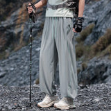 Riolio  Quick Dry Wide Leg Pants with Drawstring Unisex Summer Ice Sensation Waistband Contrast Color Stitched Elastic Cords
