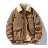 Riolio  Winter Collar Corduroy Jacket for Men, Casual, Comfortable, Loose, High Quality, Simple, Versatile,and Plush Jacket for Men