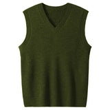 Riolio New Popular Preppy Style Men Sweater Vest Casual Knitted Streetwear Solid Color V Neck Waistcoat Leisure High Quality Knitwear