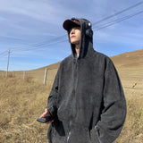 Riolio Trendy Vintage Hooded Cardigan Sweatshirt For Men Loose Fit Style Spring Autumn Season Ins Vintage Washing Couple Student Jacket