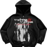 Riolio Y2K Long Sleeve Letter Hoodies Harajuku High Street Hooded Sweatshirts Streetwear Hip Hop Gothic Zip Up Loose Jacket Coats