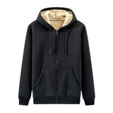 Riolio Autumn Winter New Men's Fleece Lined Thickened Sweatshirt Cardigan Hooded Zip Up Versatile Casual Jacket Warm Lambswool