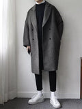 Riolio Autumn Winter Loose Casual Grey Black Soft Warm Woolen Cocoon Coat Men Lapel Double Breasted Korean Fashion