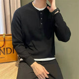 Riolio  Autumn Men Knitted Henry Sweater Long Sleeve Solid Color Jacquard O Neck Luxury Pullovers Korean Fashion Slim-fit Knitwear M-3XL
