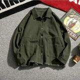 Riolio Japanese Cargo Retro Jacket Men 2025 Spring Loose Large Size Army Green Denim Jacket Preppy Trendy High-end Simple Jacket Chic