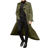 Riolio Men's Windbreaker Spring Autumn Long-Slevee Extra Long Trench Coat Classic Trend Double Breasted Solid Color Temperament Trench