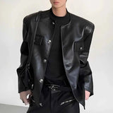 Riolio  Men Autumn Pu Leather Jacket Retro Motorcycle Band Nightclub Jacket Streetwear Fashion Youth Campus Versatile Top Men'S Clothing