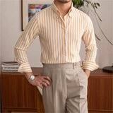 Riolio New Naples Business Men Shirts Light Luxury Textured Lapel Striped Long Sleeve Cardigan Leisure Premium Commuter Blouse M-3XL