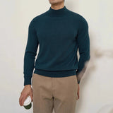 Riolio  New American Retro Men Basic Sweater Luxury Knitted Solid Color Mock Neck Long Sleeve Pullover Casual Slim High Quality Knitwear