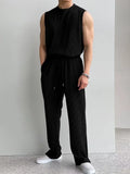 Riolio Ice Silk Men's Summer Ruffian Tracksuits Handsome Fashion Vest Sleeveless T-shirt And Pants Two Piece Set Men Elegant Suit