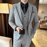 Riolio  Men's Tailored Three-Piece Suit Casual Contrast Color Business Formal Korean Style Wedding Dress Suit Set Fashionable Clothing