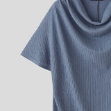 Riolio  Men T Shirt Solid Color Short Sleeve Pleated Casual Male Tee Tops Summer Loose Streetwear Fashion Leisure Men Clothing