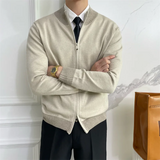 Riolio British Style Slim-fit Sweater with Stand-up Collar American Casual Color-blocked Zipper Cardigan Woolen Top Trendy Jacket Chic