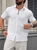 Riolio Solid Color Lapel Short Sleeve Black and White Shirt for Men