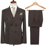 Riolio  Men's Striped 2 Pieces Suits Set Double Breasted Slim-Fit Jacket Casual Business Pants Office Wedding Fashion Formal Attire