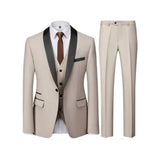 Riolio  Men's 3 Piece Tuxedo Suit Set One Button Satin Shawl Lapel Slim Fit Blazer Vest Pants For Formal Business Wedding Groom