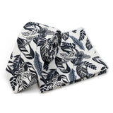 Riolio  Men's Floral Cotton Tie Pocket Handkerchief Set White Blue Woven Necktie Flower Leaves Pattern Wedding Party Accessories Gifts