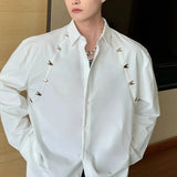 Riolio  Spring Autumn New Fashion Turn-down Collar Long Sleeve Solid Color Blouse Men's Clothing Button Korean Embroidered Flares Shirts