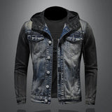 Riolio High-quality fashion All-in-one hooded Denim Coat Men have large size c personality embroidered light colored denim coat