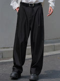 Riolio  Streetwear Trendy Mens Solid Color Trousers Spring Summer Fashion Pleated Loose Straight Pants Men Casual Simple Suit Pants