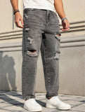 Riolio  Men's All-Season Gray Ripped Loose-Fit Jeans