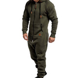 Riolio Mens Onesie Jumpsuit Pajamas Long Sleeve Sweatpants Pure Color Splicing Autumn Winter Casual Hoodie Male Zipper Jumpsuit