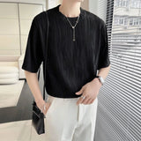Riolio  Solid Color New Casual O-neck Short Sleeved Summer Korean White Black Chiffon Trend Slim Supple Men's Clothing