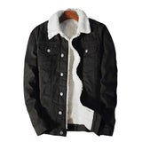 Riolio Men Winter Autumn Jacket Denim Inner Fleece Thicken Winter Jeans Jacket Coat Men's Turn-down Velvet Jacket Mens Fur Parkas