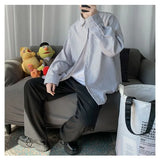 Riolio  Men's Blue & White Striped Oversized Shirt Long Sleeve Collared Casual Loose Fit Top