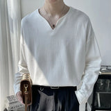 Riolio Light Luxury Top High-end Niche Designer V-neck Long-sleeved T-shirt Men Spring Autumn Trendy Versatile Base Shirt Aesthetic