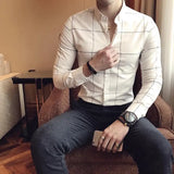 Riolio  Summer Loose Casual Handsome Retro Korean Style Elegant Fashion Men's Shirt Button Plaid Splicing Lapels Long Sleeve Chic Tops