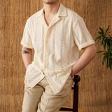 Riolio  Mens Shirt Mesh Hollow Shirt Streetwear Nightclub Sexy Fashion Niche Plain Short-Sleeve Tops Old Money Men'S Clothing New