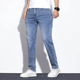 Riolio  High Quality Men's Elastic Cotton Jeans Fashion Light Blue Comfortable Business Straight Casual Pants Luxury Brand Trousers