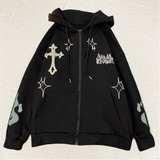 Riolio Autumn and Winter Hoodie Embroidered Cross Fire Jacket Plus Cashmere Lovers Loose Sweater