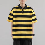 Riolio  Summer Short Sleeve Striped Polos Shirts Men Anti-Wrink Turn Down Collar Casual Polos Male Sports Tees Couple Tops Streetwear