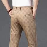Riolio  Spring Young Men's Plaid Business Casual Pants Men's British Small Straight Slim-fitting Trend Non-iron Burgundy Trousers