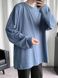 Riolio  Loose Long Sve round Ne T-irt for Men Spring Autumn Pure Color Base Layer irt Inner Wear Big Size Casual Faion