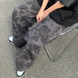 Riolio American Men and Women Trendy and Personalized Straight Tube Spring/summer Thin Print Loose Couple Retro Wide Leg Casual Pants