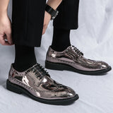 Riolio Casual Leather Shoes Men superstar Brogues formal leather shoes oxford gold shoes lace-up hombres silver large size 46