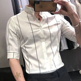 Riolio  Autumn Thin Fashion Trend Stripe Slim Fit Non Ironing Medium Sleeve Vertical Collar Versatile Style Business Men's Shirt