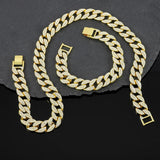 Riolio Miami Cuban Link Chain Iced Out 8/18/20/24 Length Necklace Bracelet 16mm Wide Bling Gold Silver Color Trendy Jewelry Men Women