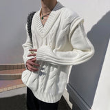 Mens Autumn Winter V-Neck French Twist Knitted Sweater Essential Genderless Retro Casual Youthful Fashion Couple Sweater Unisex