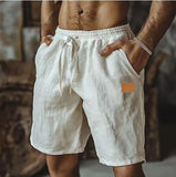 Riolio  Summer New Men Cotton Linen Shorts Embroidery Elastic Waist Beach Shorts Lightweight  Pants Comfort Breath Holiday Shorts